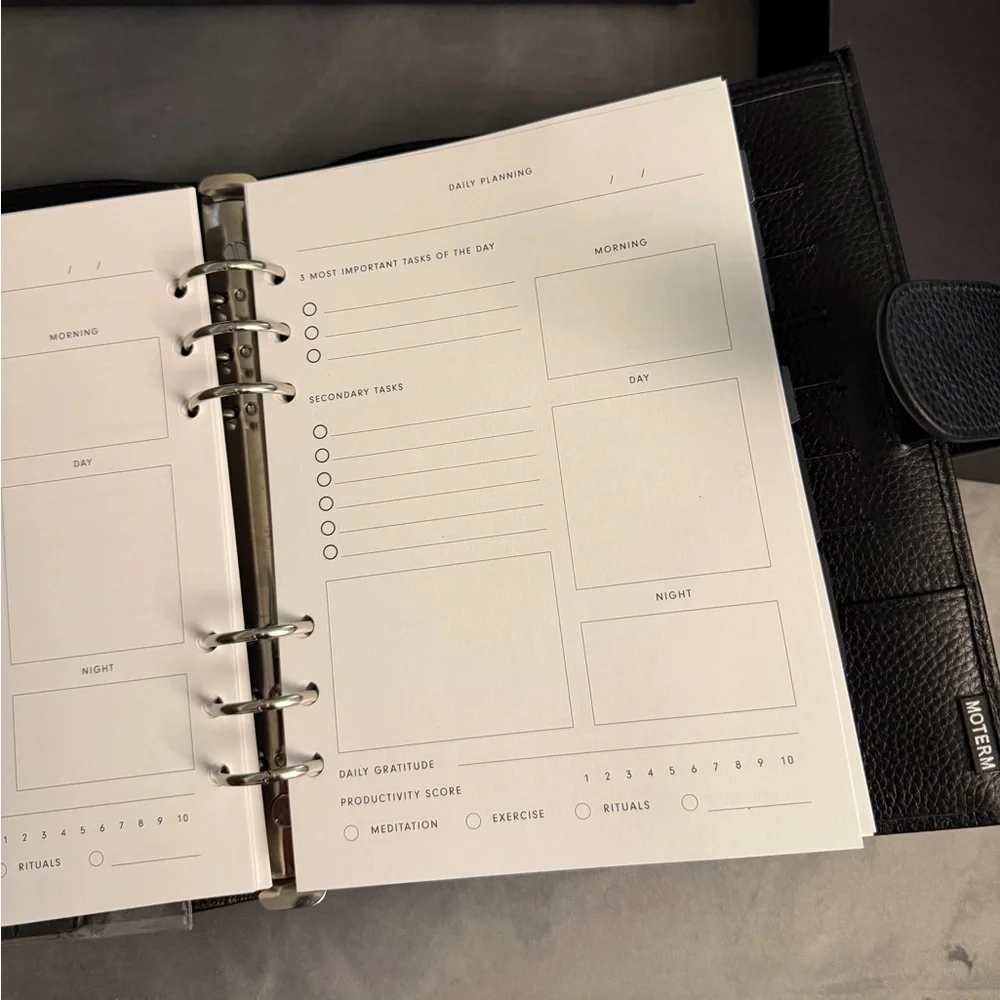 MOTERM A5 Luxe Rings Planner Leather Binder Organizer Pebble Black 30mm Ring - Picture 10 of 13